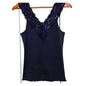 Boston Proper Black Lace V-Neck Tank Top